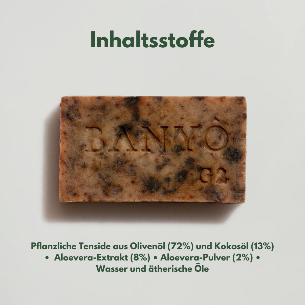 Inhaltsstoffe der BANYÔ Aloe Vera Gesichtsseife, mit Aloe Vera und Olivenöl.